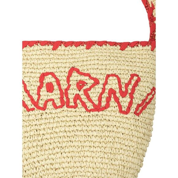 MARNI Woven Raffia Logo Tote Bag Women Beige Shoulder Bags - Picture 3 of 4
